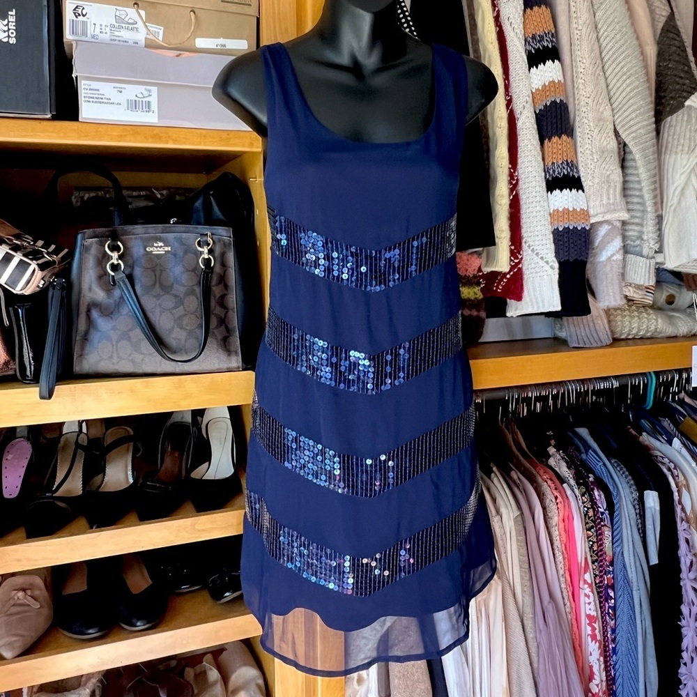 EVERLY EUC Elegant Blue Sequin Lined Tank Dress